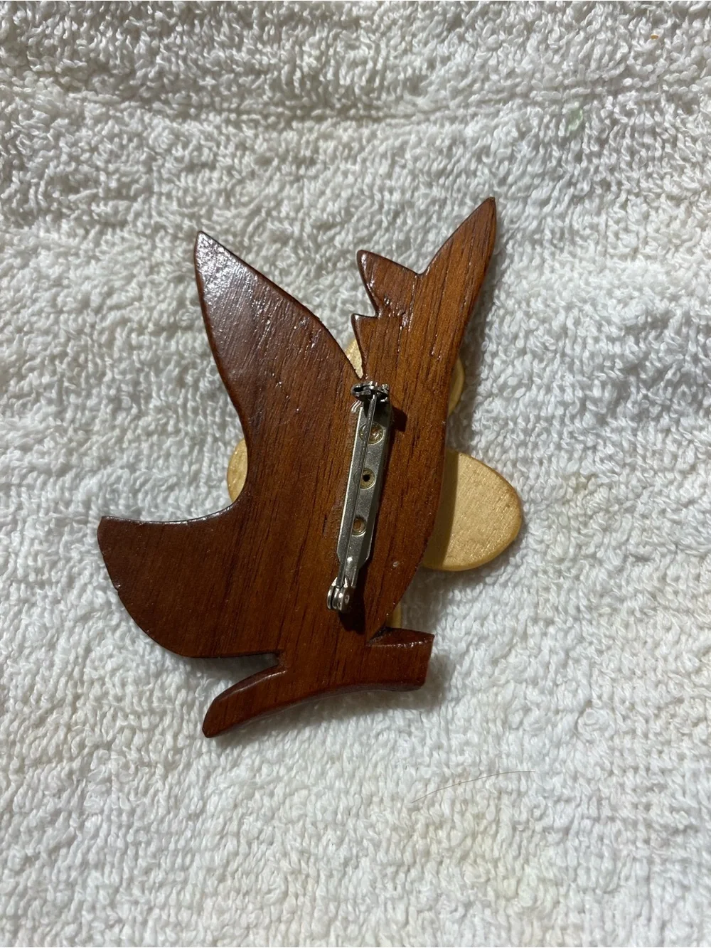 Handcrafted Wooden Flower Brooch in Yellow and Brown (RR)